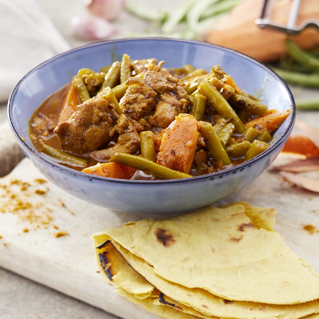 Roti kip met boontjes & zoete aardappel